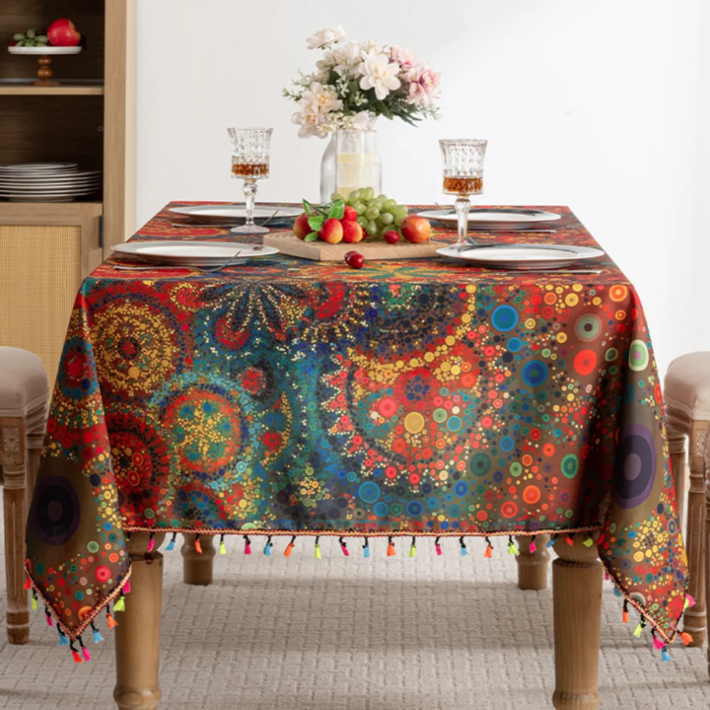 

Practical Waterproof Color Printed Tablecloth Anti-fouling with Tassel Table Linen Scratch Resistant Table Runner Restaurant