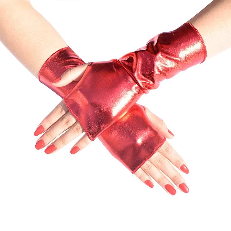 Patent Leather Gloves Women Men Party Show Gloves Punk Shiny Short Mittens Cosplay Sexy Half Finger Mittens Hip Hop Style