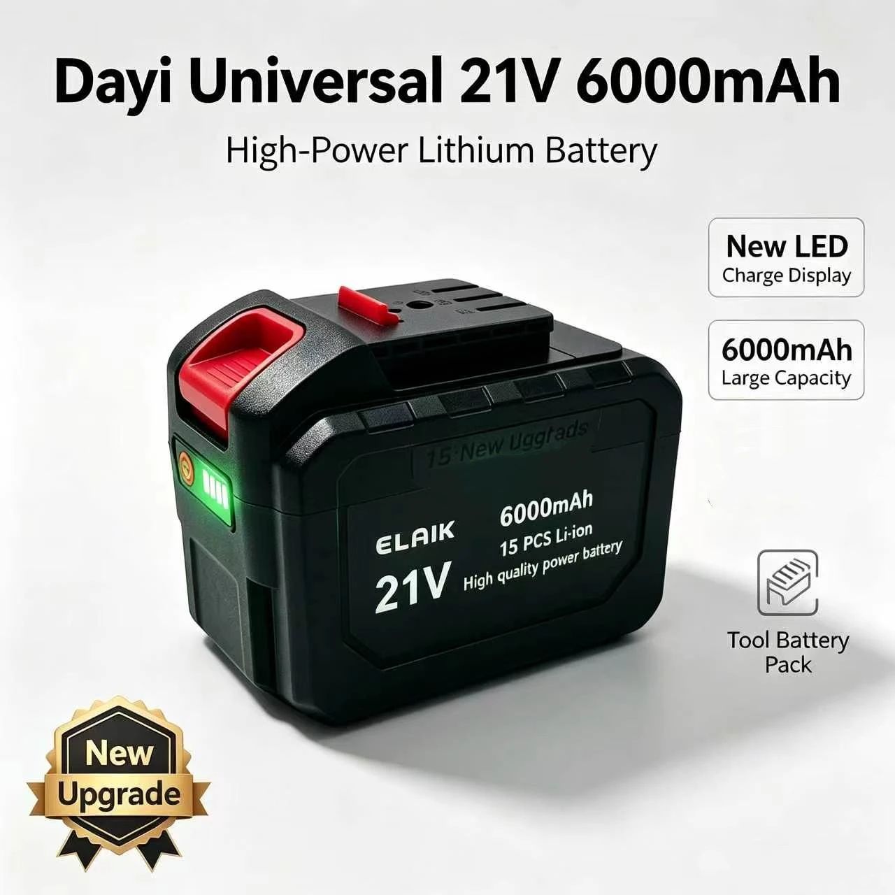New Dayi Universal 21V 6Ah High-Power Electric Saw Angle Grinder Lithium Battery with LED Charger Display for Home Improvement