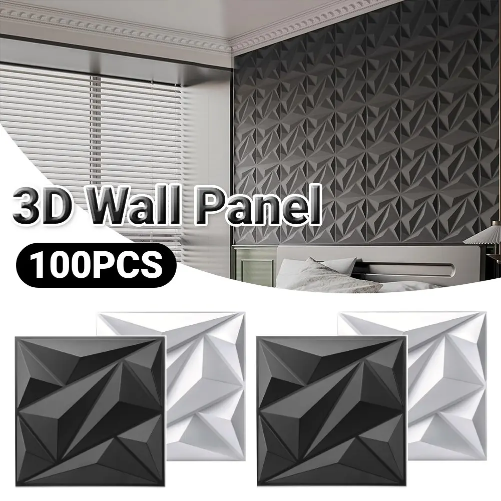 50/100pcs Diamond Design Decorated 3D Wallpanel, 30cmx30cm Matte White/Black, Diy Home Decoration Wallboard For Living Room