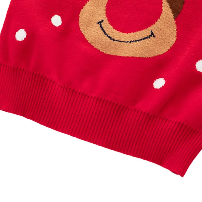 Winter Children\'s Thickened Sweater Boys And Girls Double Deer Jacquard Knitted Sweater Red Christmas Decoration Sweater