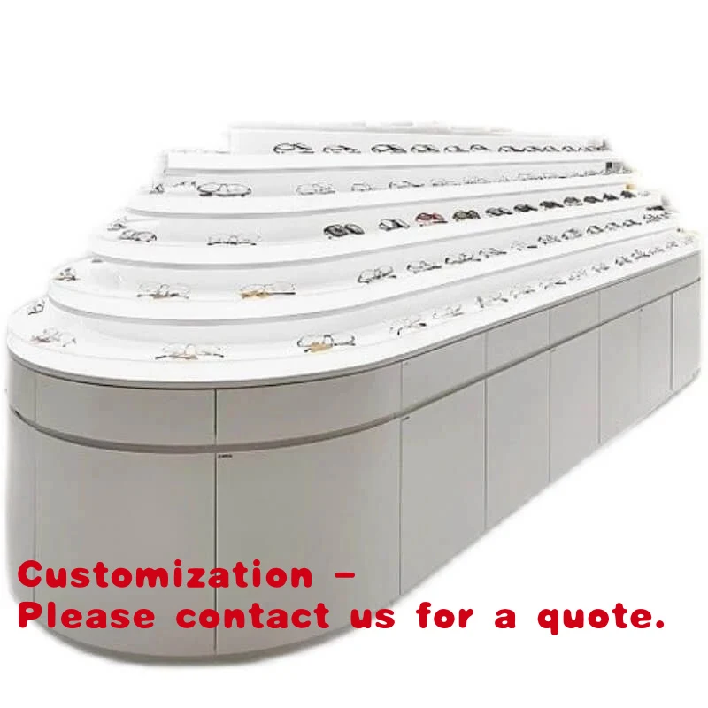 custom.Artworld Displays Interior Design Decoration White Color Sunglasses Display Table Round Shape Front Counter Showcase Cabi