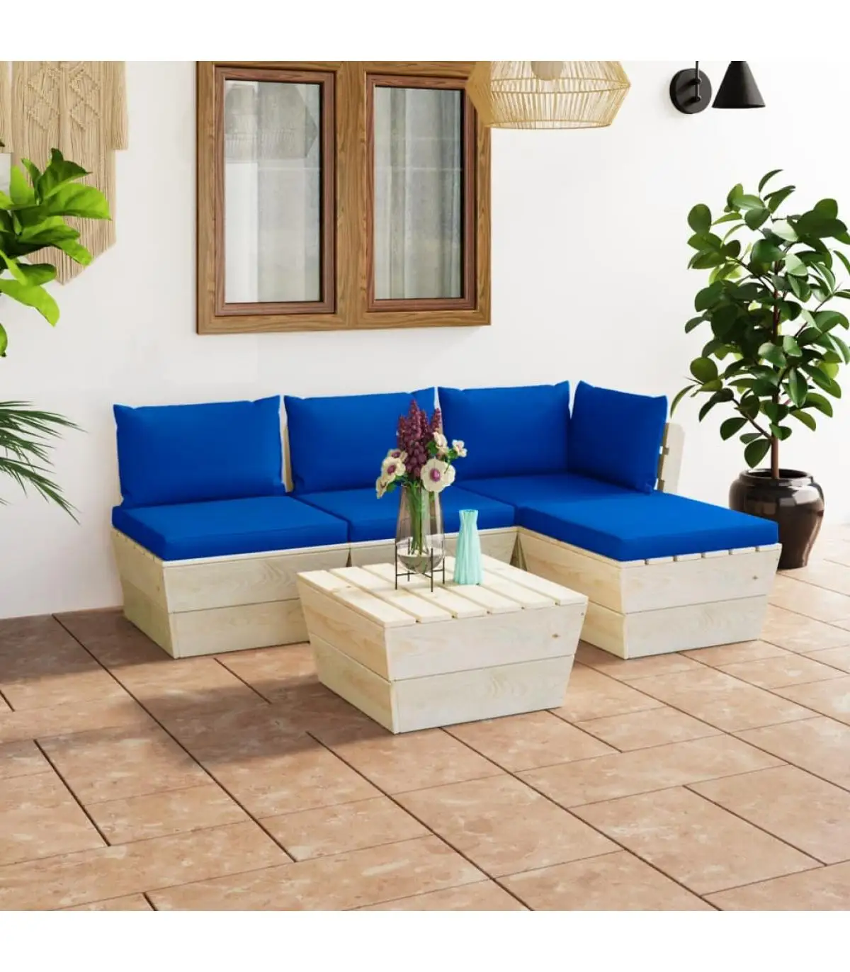 Garden sets garden furniture pallet 5 pieces and fir wood cushions