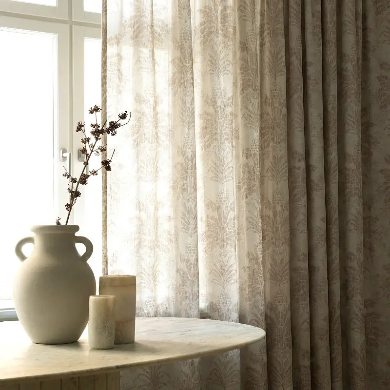 Custom Window Screen Big Pineapple Jacquard Cream Curtains for Beige Living Room Bedroom Study Finished French Window Balcony