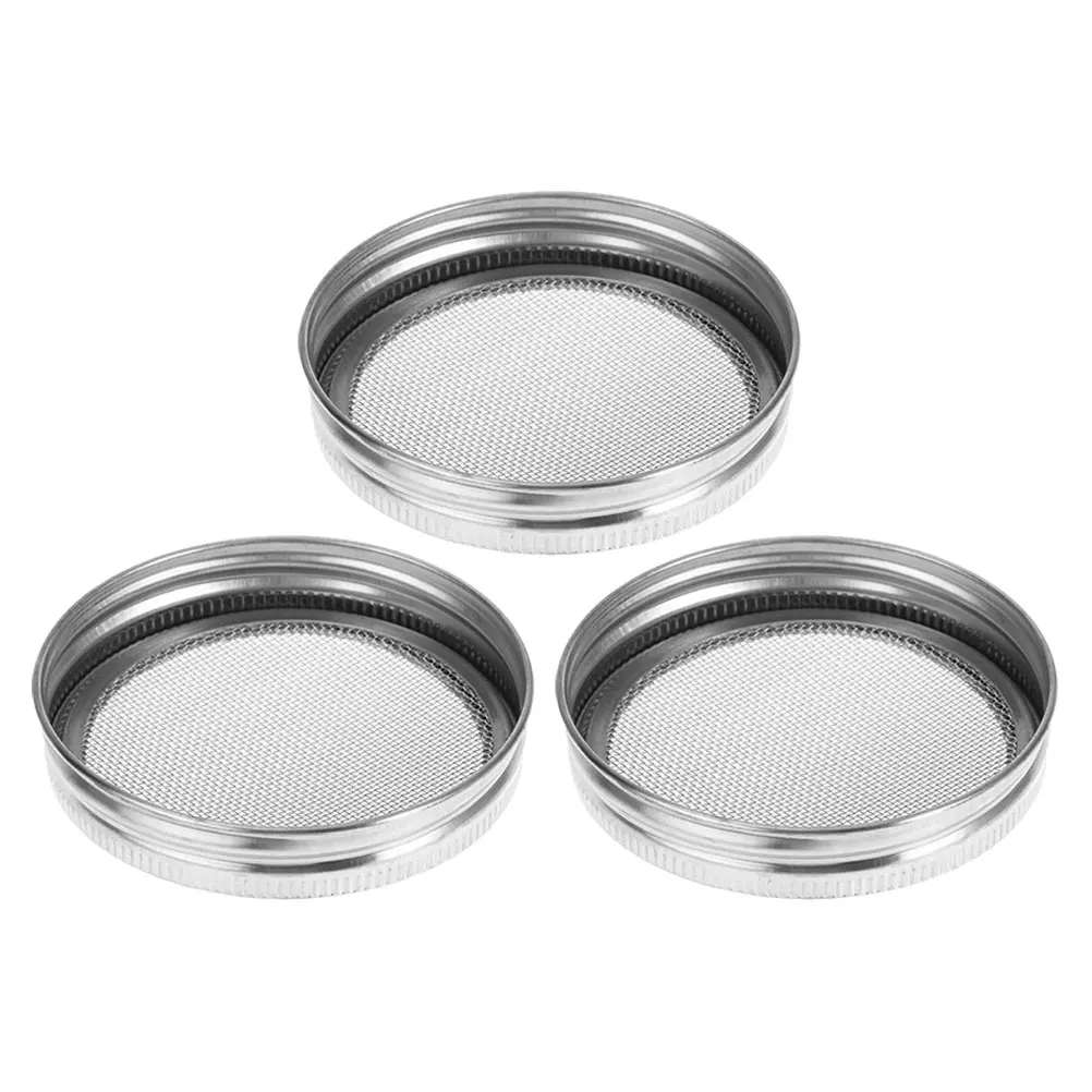 

3 Pcs Mason Jar Sprout Lids Sprouting Caps Split Portable Cover Silver Mesh Strainer