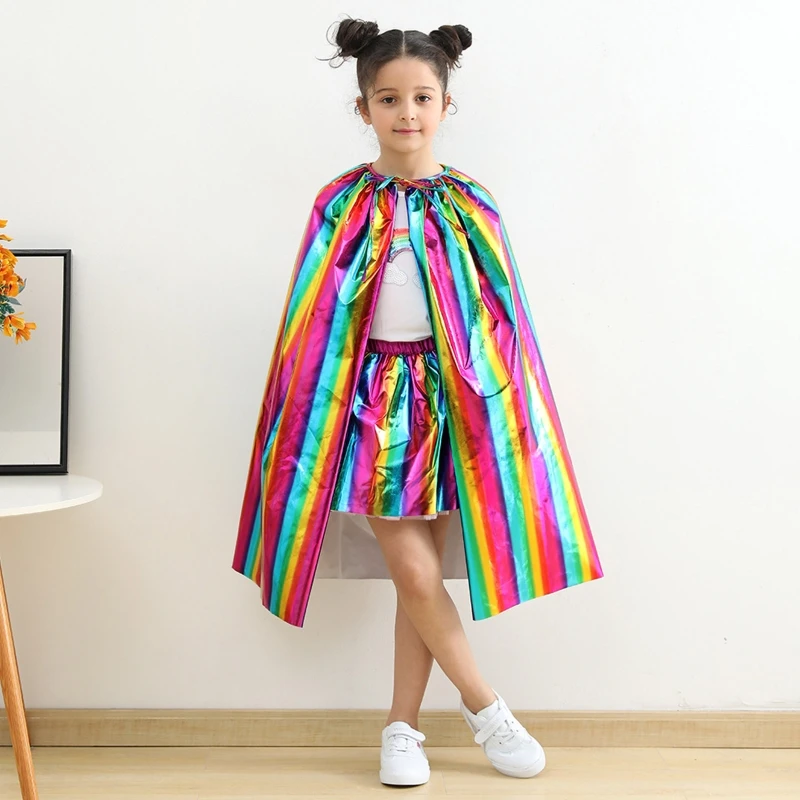 YUYU Christmas Girls Cloak Soft Shawl Kids Dress Birthday Party Beach Rainbow Wrap Princess Costume Carnival Halloween Cape