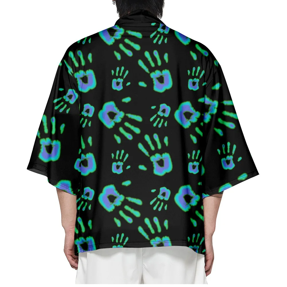 Creative Handprint Print Shirt Clothing Women Traditional Haori Kimono Men Japanese Streetwear Cardigan Yukata Cosplay Tops