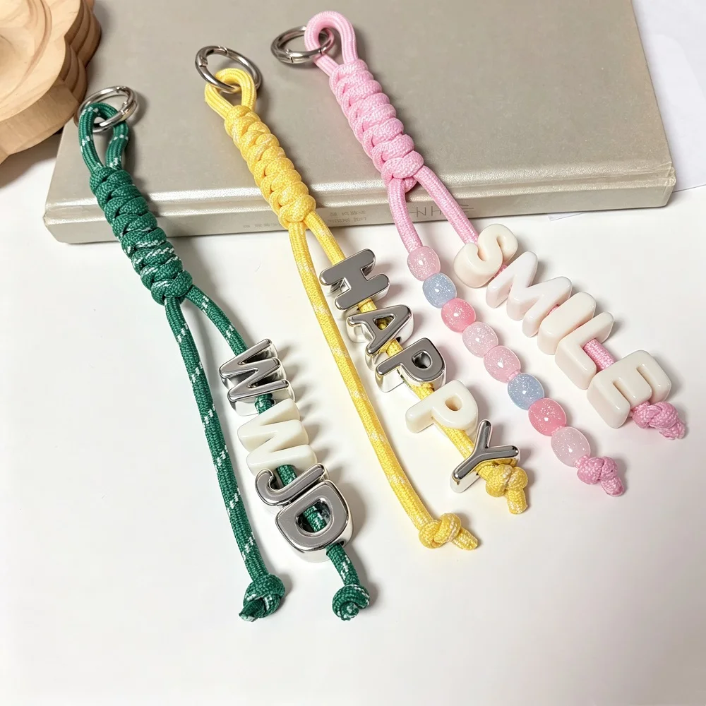 Beaded Lettering Keychain Handmade Paracord Bag Charm Fashion Accessory for Backpack Handbag Purse