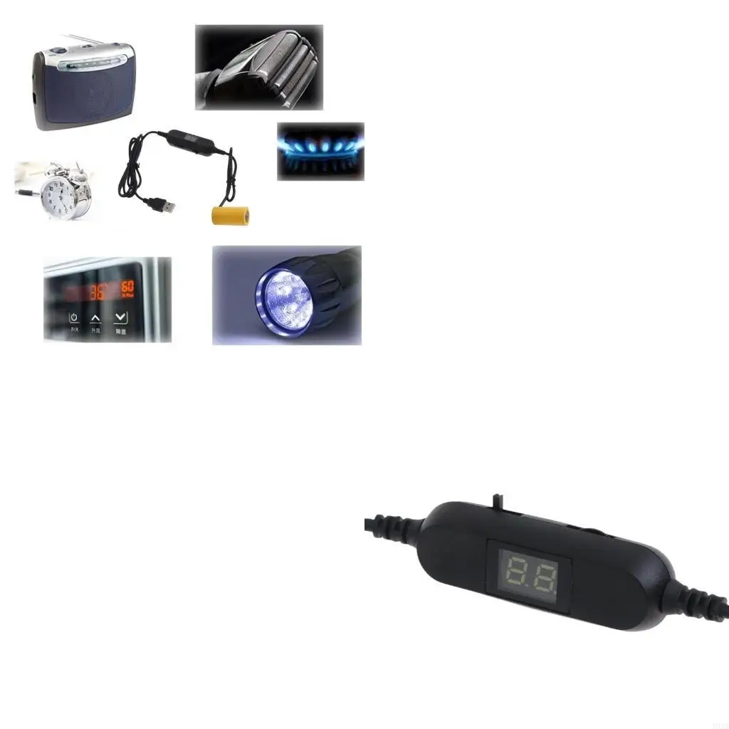 120cm USB to 1.2V-12V Adjustable Voltages C Battery with Voltmeter Replace 1-5pcs C Batteries for Toy LED Stove 193A