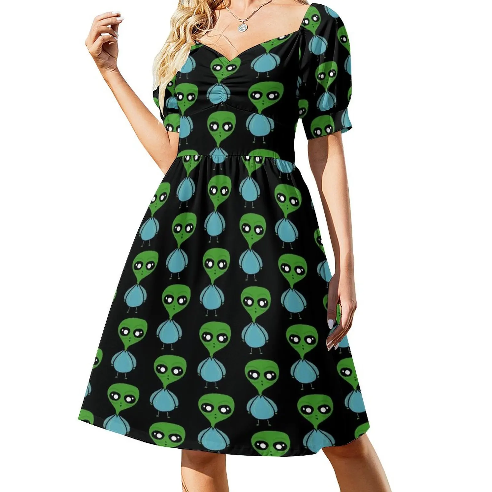 Funny alien Short Sleeved Dress birthday dresses for women summer clothes Women's dresses Dress