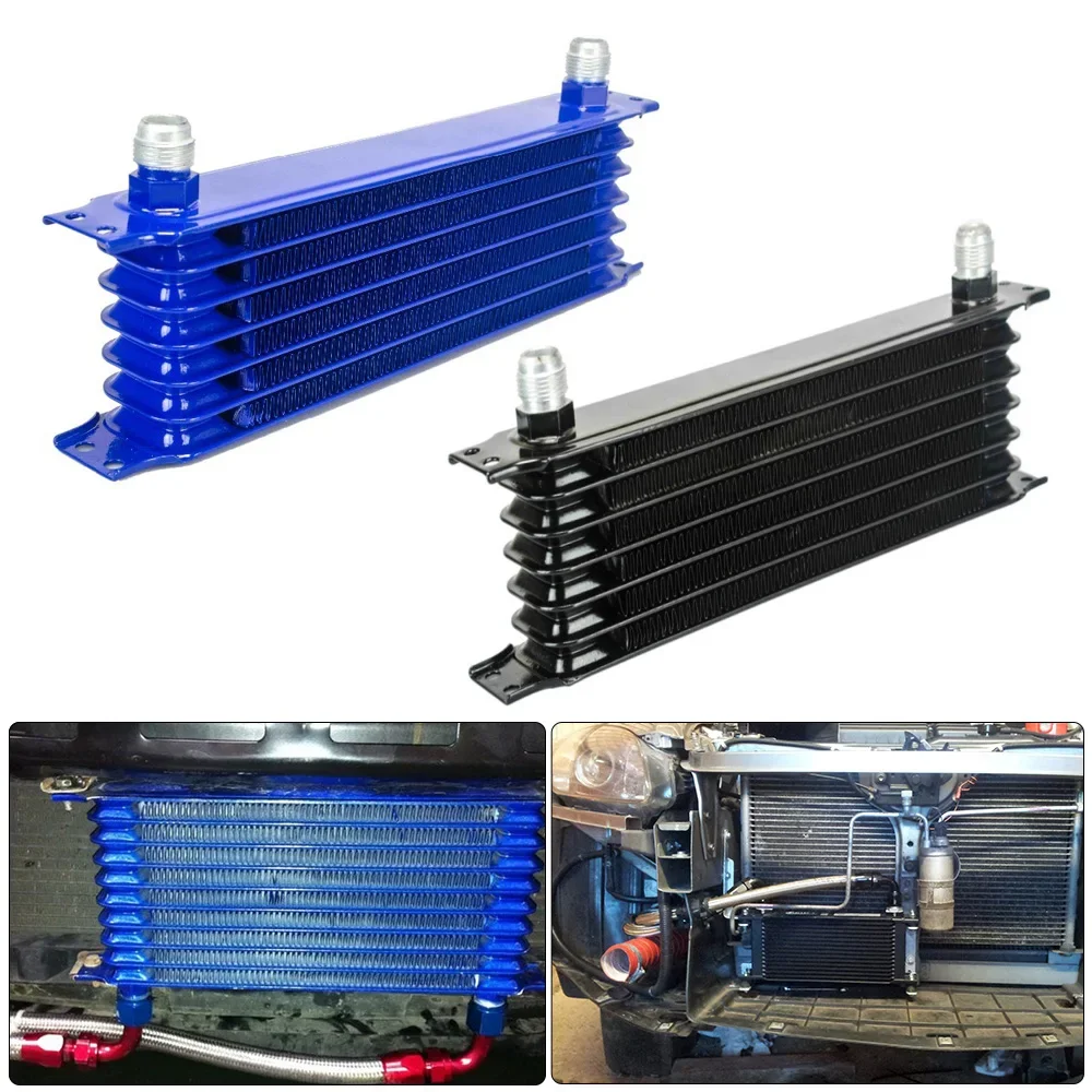 1pc Oil Cooler Universal 7 Row AN10 Engine Transmission Trust Oil Cooler 10AN Japanese European Blue Black