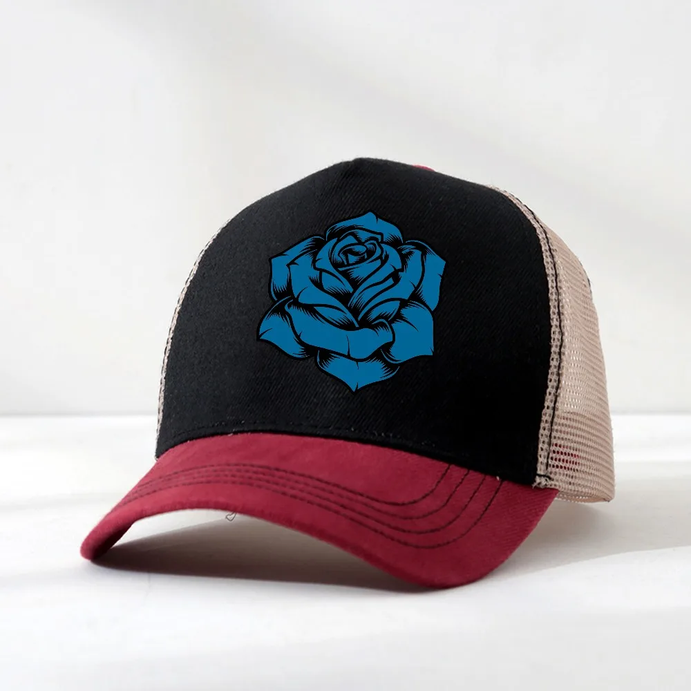 

Ado Blue Rose Baseball Cap Sun-Proof Female Male Mesh breathable Trucker Hat Adult Street Style Sport Snapback Caps Casual