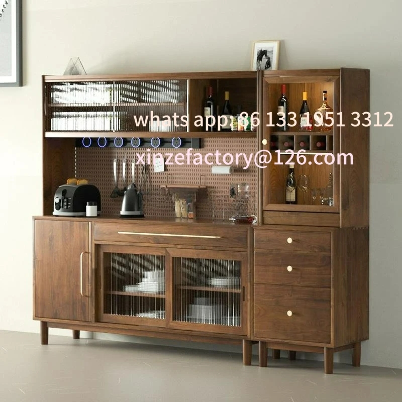 

Customizable Black Walnut Meal Side Against Wall Side Cabinet Simple Storage Glass Hole Board