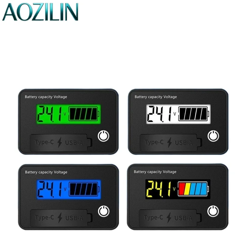 AOZILIN LCD Digital Voltage Power Meter DC8-30V Lead Acid Lithium Battery Indicator Reverse Connection Protection Module