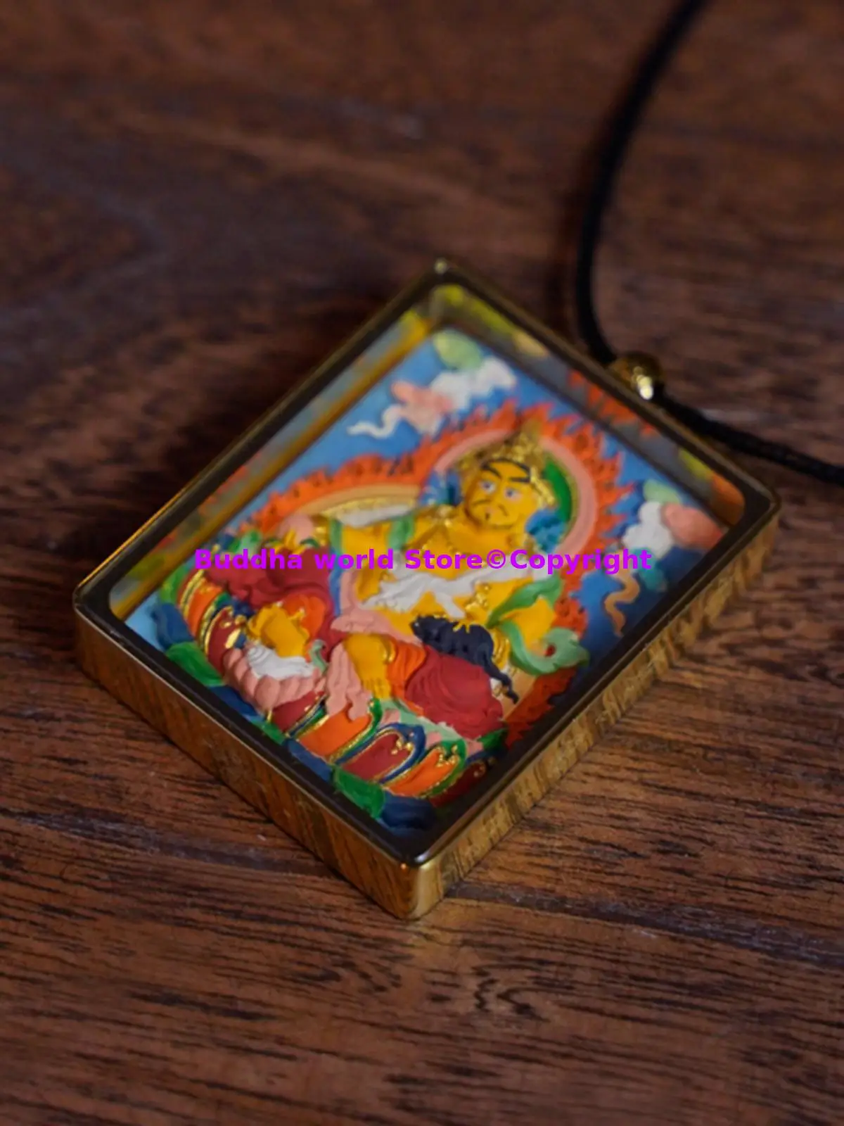 high grade Thangka talisman Tangka amulet God of Wealth Jambhala Handmade wood carved color painted the Buddha figure