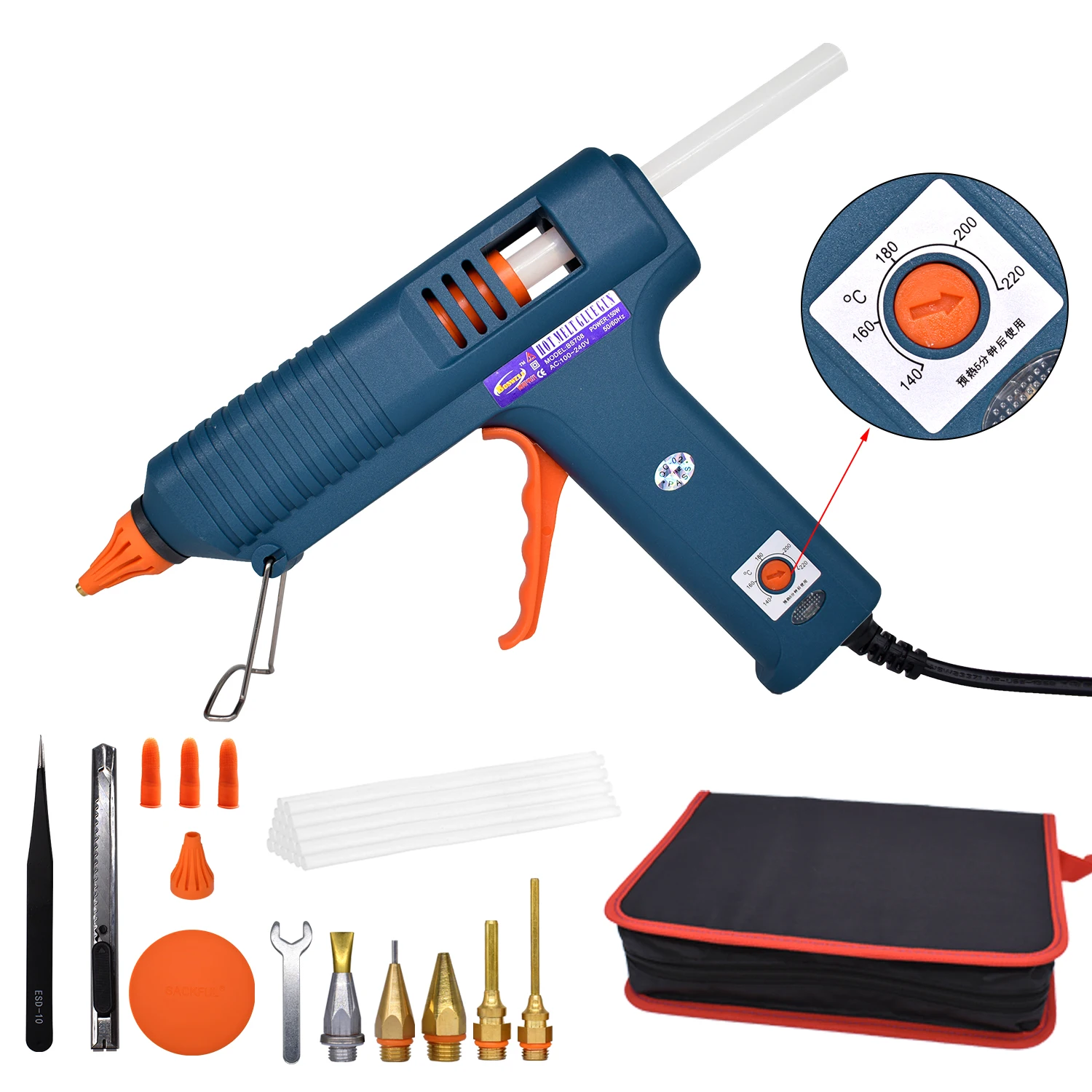 

150W Hot Glue Gun Single,Temperature Adjustment For Crafts Repair DIY Use 11mm Glue Sticks Pure Copper Nozzle, Optional packages