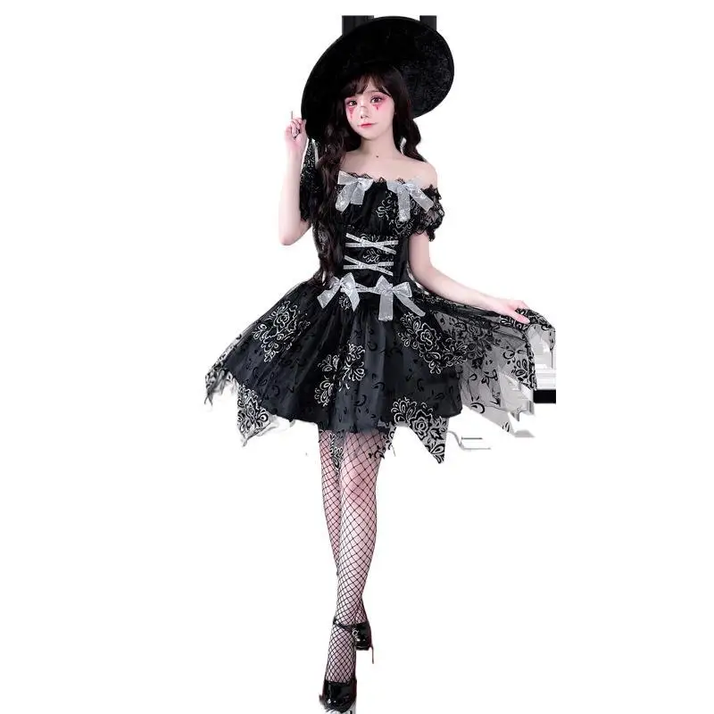 ชุดฮาโลวีน นักมายากล แสดงโชว์ ผีดำ แม่มด ผ้าคลุมตาข่าย กระโปรงฟูฟ่อง สาวเซ็กซี่และเผ็ดร้อน ชุดกระชับสัดส่วน