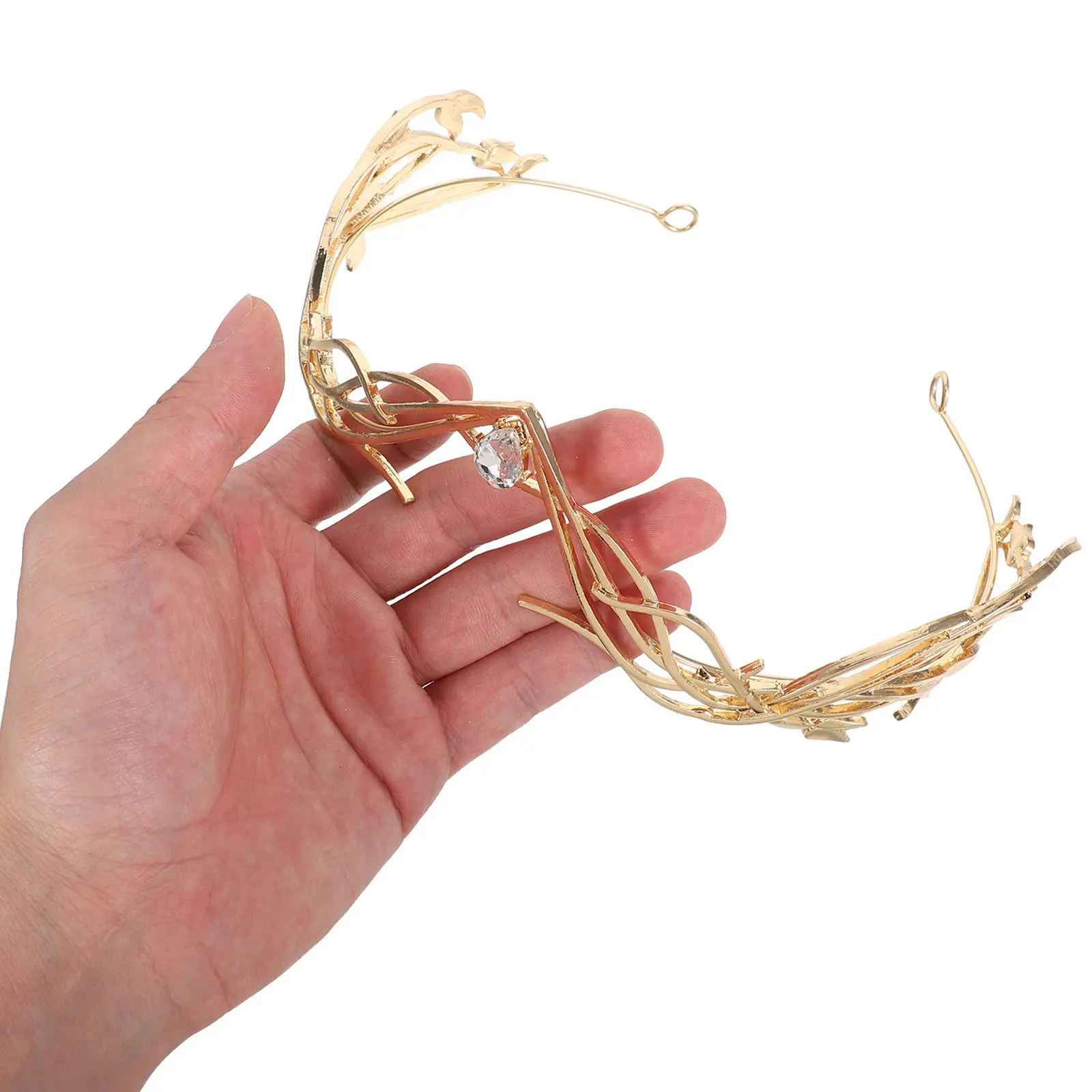 

Элегантная свадебная повязка на голову из сплава в форме листа, золотистое украшение для волос со стразами, удобное для длительного ношения на мероприятиях