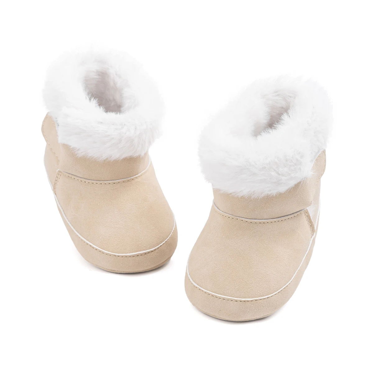 New Fluffy Baby Booties PU Suede Leather Toddler First Walkers Winter Warm Solid Color Indoor Casual Walking Shoes 3-colors