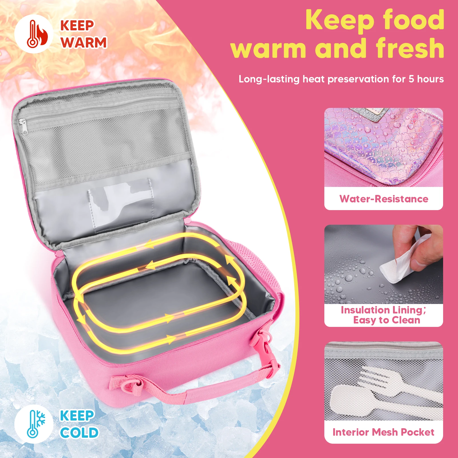 Cute Children Lunch Box Portable Lunch Bag Set Thermal Bag Durable Waterproof Picnic Bag Lunch Box For Girls School Microwave