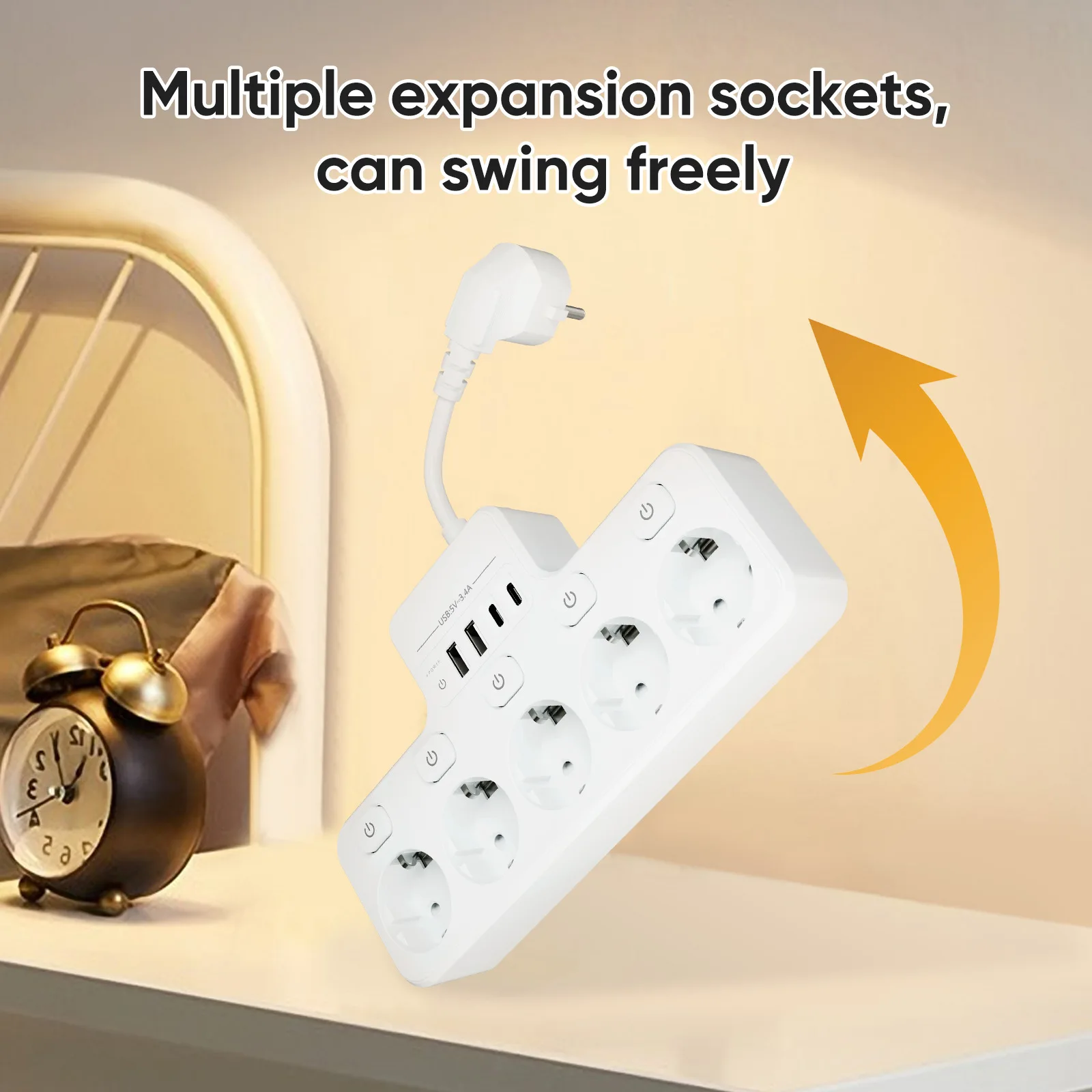 ヨーロッパプラグインショートケーブル5穴マルチポジションUSB TYPE-Cプラグインボード、ドイツおよびフランス規格の多機能ソケット