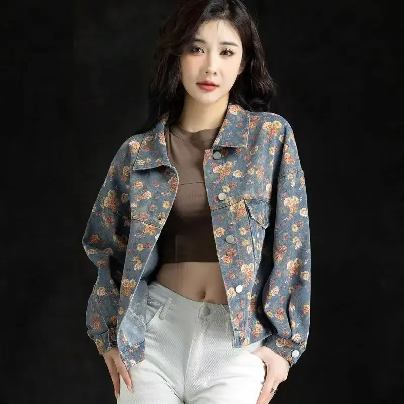 Women's Floral Print Denim 2026 Fall Short Style Casual For Petite Ladies Trendy Autumn Spring Outerwear
