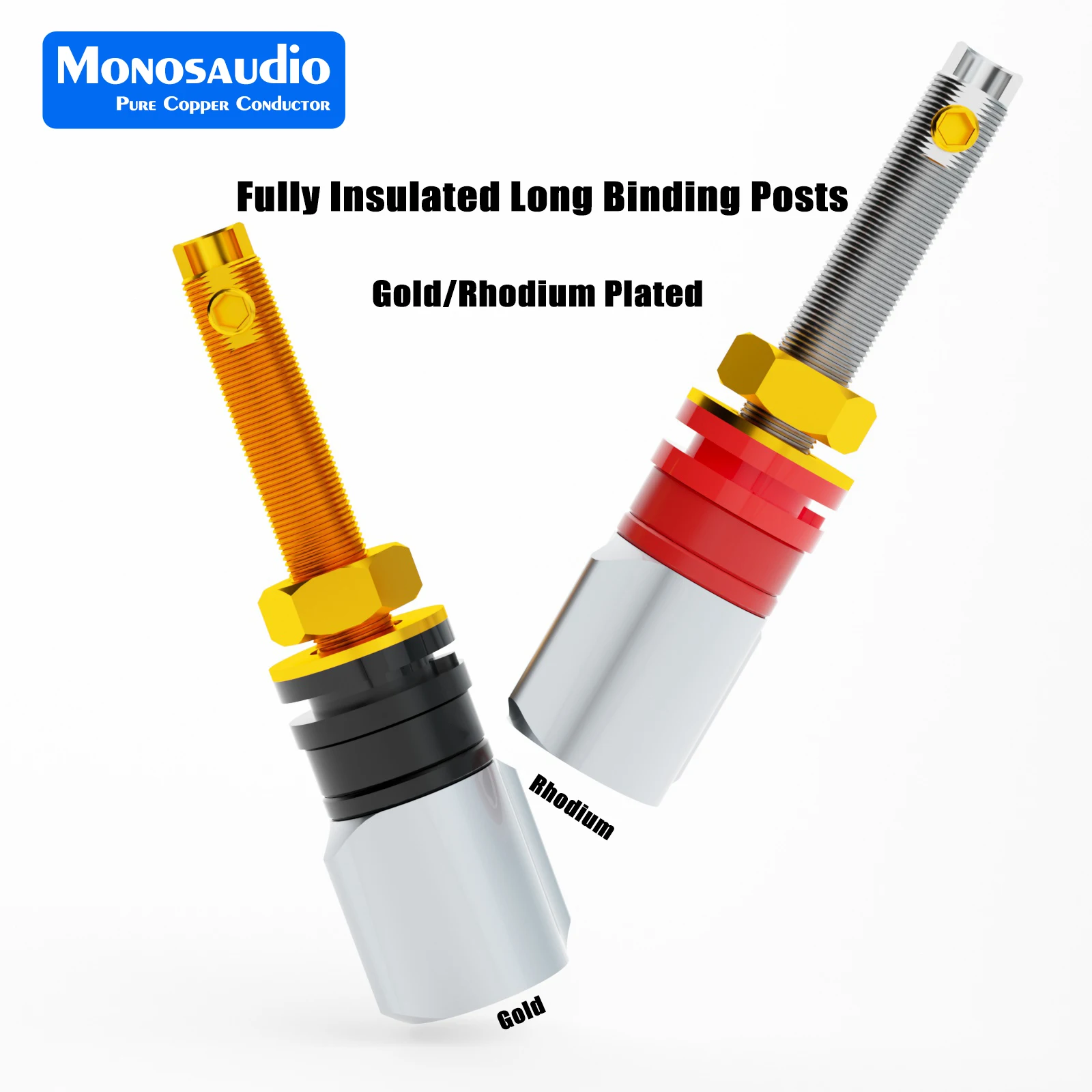 

Monosaudio BP652G/R Hi-End Performance Fully Insulation Pure Copper 24K Gold Plated long binding Post for Speaker Connector plug