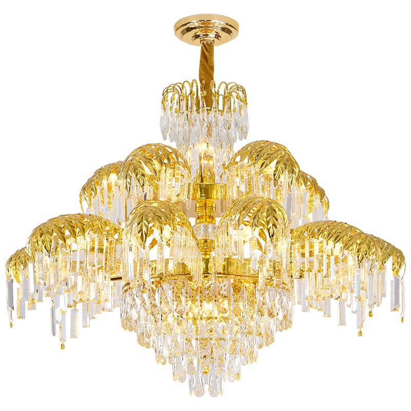 European Luxury Villa Duplex Hotel Living Dining Room Crystal Middle Pendant Light Zhongshan Lighting French Style Chandelier