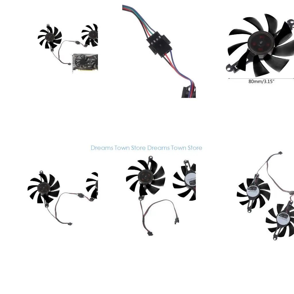 

HX6A 80mm/3.15in Original 4 Pin 4 Wires Coolers Fan VGA Fan Graphics Card Cooling Fan for Radeon RX 580 RX5500 XT Radiators