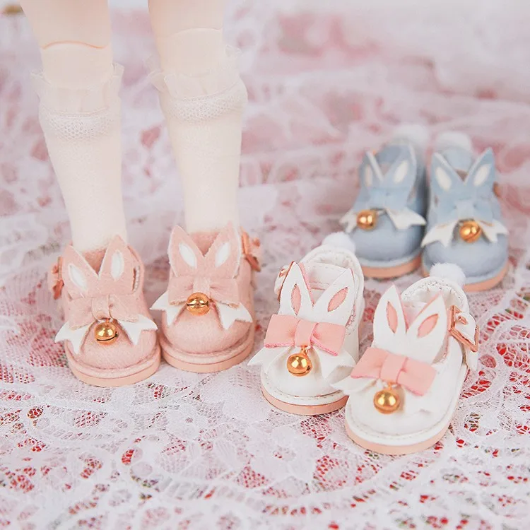 Sepatu boneka Bjd, sepatu kelinci datar dengan lonceng mode Aksesori boneka kasual Untuk 30cm boneka 1/6 Bjd Msd 1/6