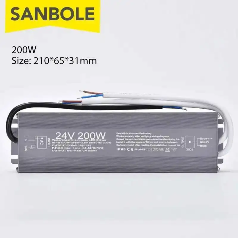 FS-200 F-250 Ultra Thin Waterproof IP67 Switch Power Supply 12V 24V 200W 250W Outdoor Light LED Driver Transformer