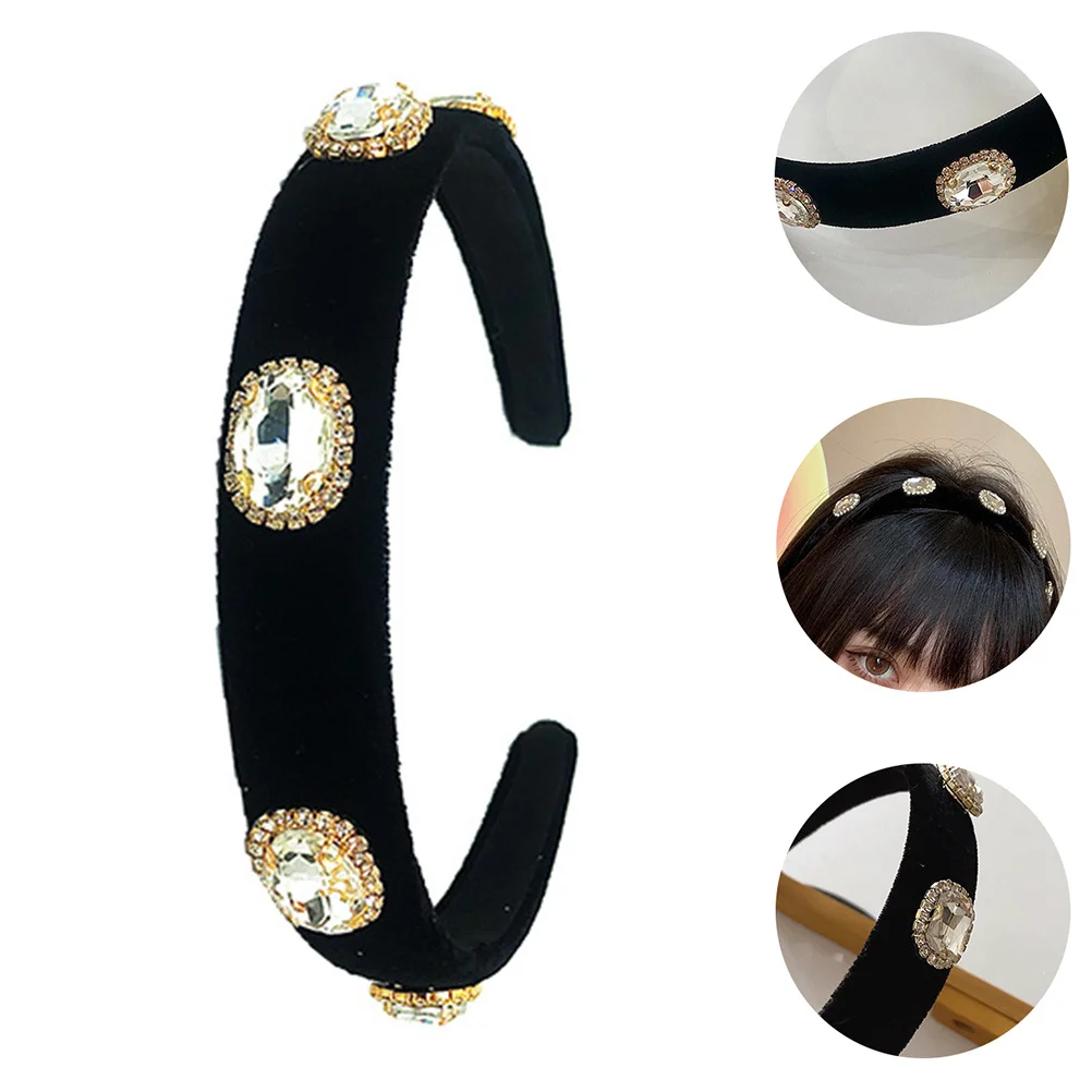 

Wide Hard Bridal Headband Vintage Rhinestone Non-Slip Hair Band Wedding Headdress Velour Headband Wide Hard Hair Band