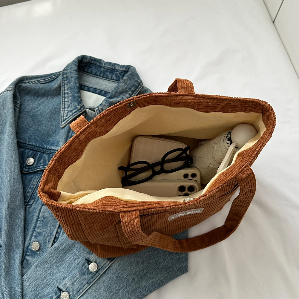 

Women Large Capacity Shoulder Bags with Pockets Compartments Cord Tote Bag Solid Hobos Bag Handbags for School Work Shopping