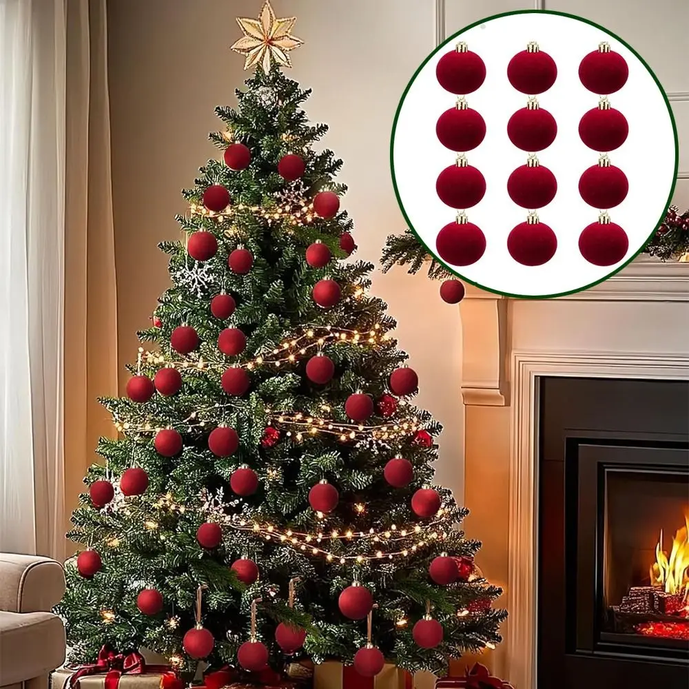 

12Pcs Creative Christmas Decoration Pendant 3/5/6/8cm Shiny Xmas Tree Hanging Pendants Reusable Solid Color