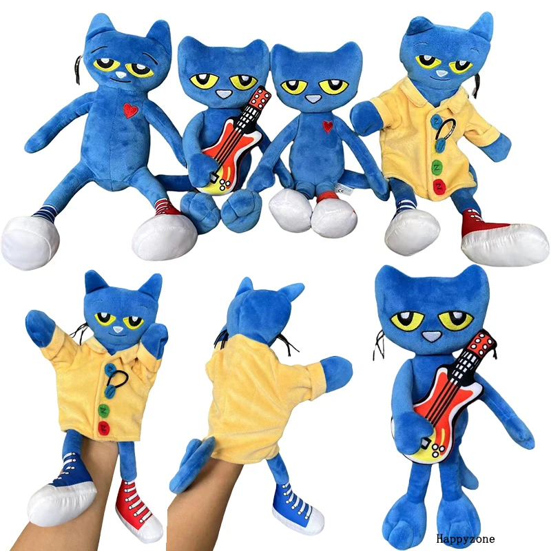 

Pete the Cat with Guitar Plush Doll Toy Stuffed Animal Hand Puppet with Clothes Soft Figurine Cartoon Plushies Fan Birthday Gift