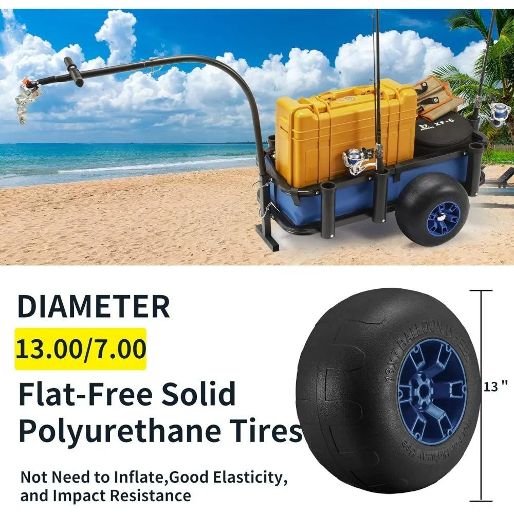 عربة صيد الشاطئ ذات سعة كبيرة مع 13 إطارًا باللون الأسود من البولي يوريثان للرمل، 32.25 لتر × 16 وات #3