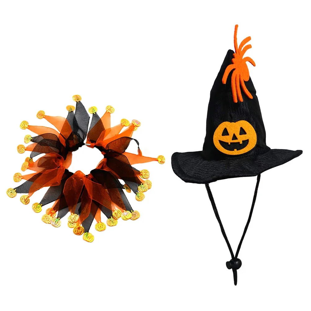 

1Set Cat Halloween Hat and Neck Scarf Comfortable Decorative Halloween Pet Costume Decorative Cat Neckerchief