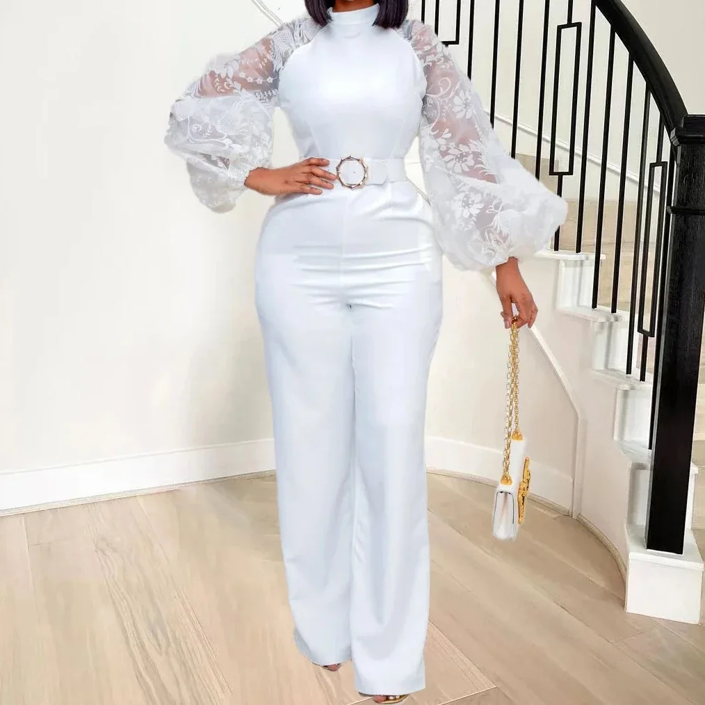 

Mesh Jumpsuit Women White Overalls Party Lace Rompers New In Bodysuit One Piece Long Sleeve Summer Long Pants Y2k Spring Work