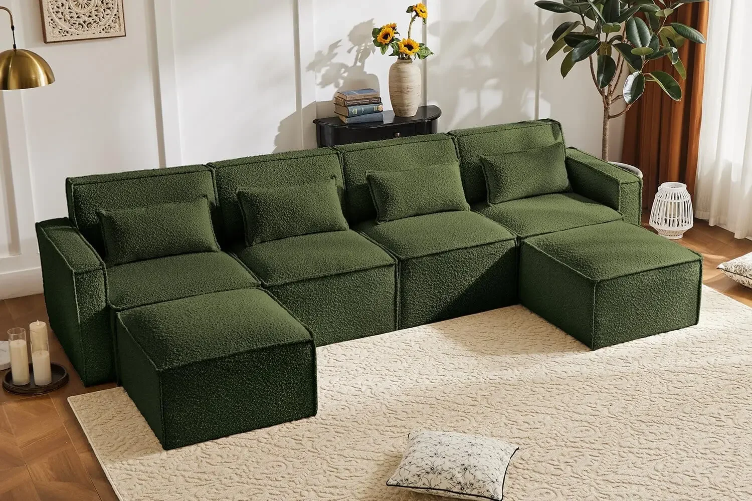 

Luxury Modular Sectional Sofa for Home, Apartment, Dorm, Bonus Room, Compact Spaces w/Reversible Chaise Lounge,with & Ottoman