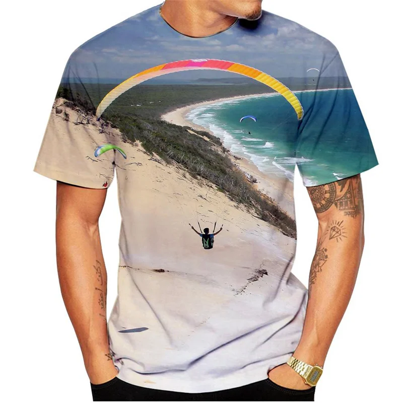 Extreme Sports Paraglider 3D Printed T-shirt For Men Summer Casual Short Sleeve Streetwear T Shirt Top Cool Plus Size Tees