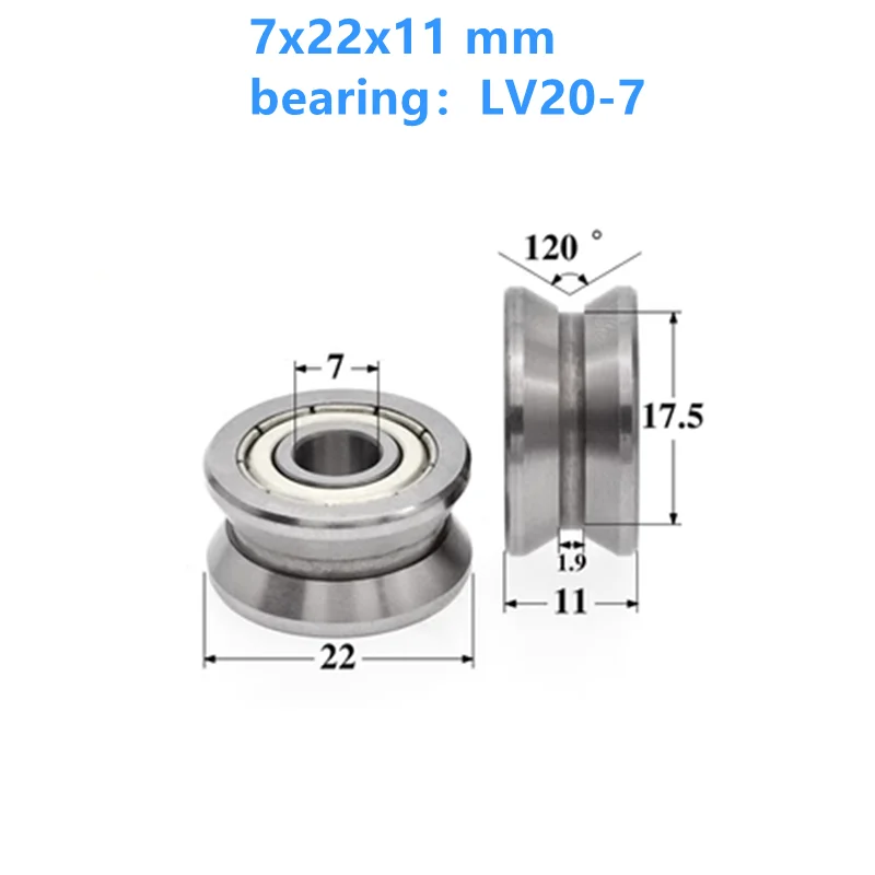 

1Piece 7X22X11mm Bearing Steel LV20-7 V-groove Groove Pulley Bearing Pulley Pulley Roller Guide Wheel Bearing