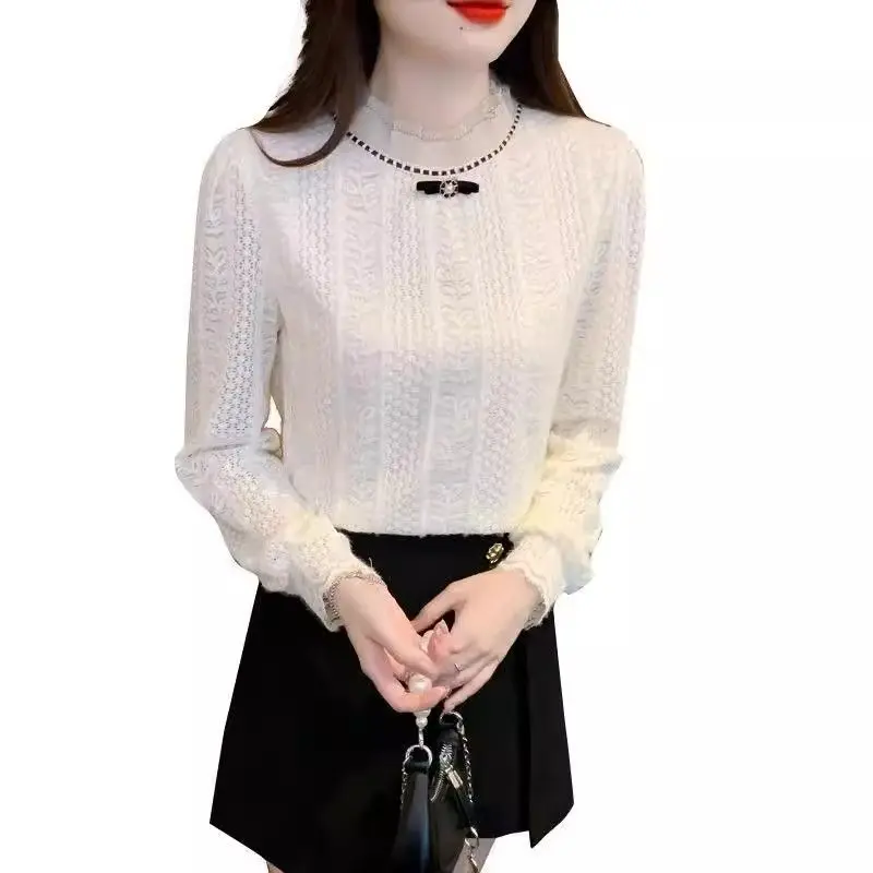 

Velvet Thickened Lace Autumn and Winter New Fashion Bottoming Shirt Long-sleeved Warm Temperament Pullover Top