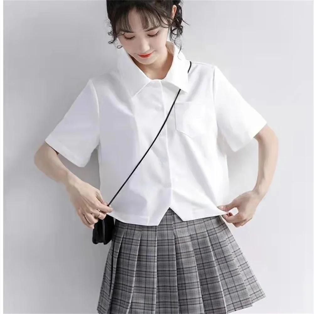Preppy stijl shirt vrouwelijk 2025, zomer nieuw ontwerp, zoete meisjes, witte blouse met korte mouwen, Japanse schattige studenten tops, damesoverhemden