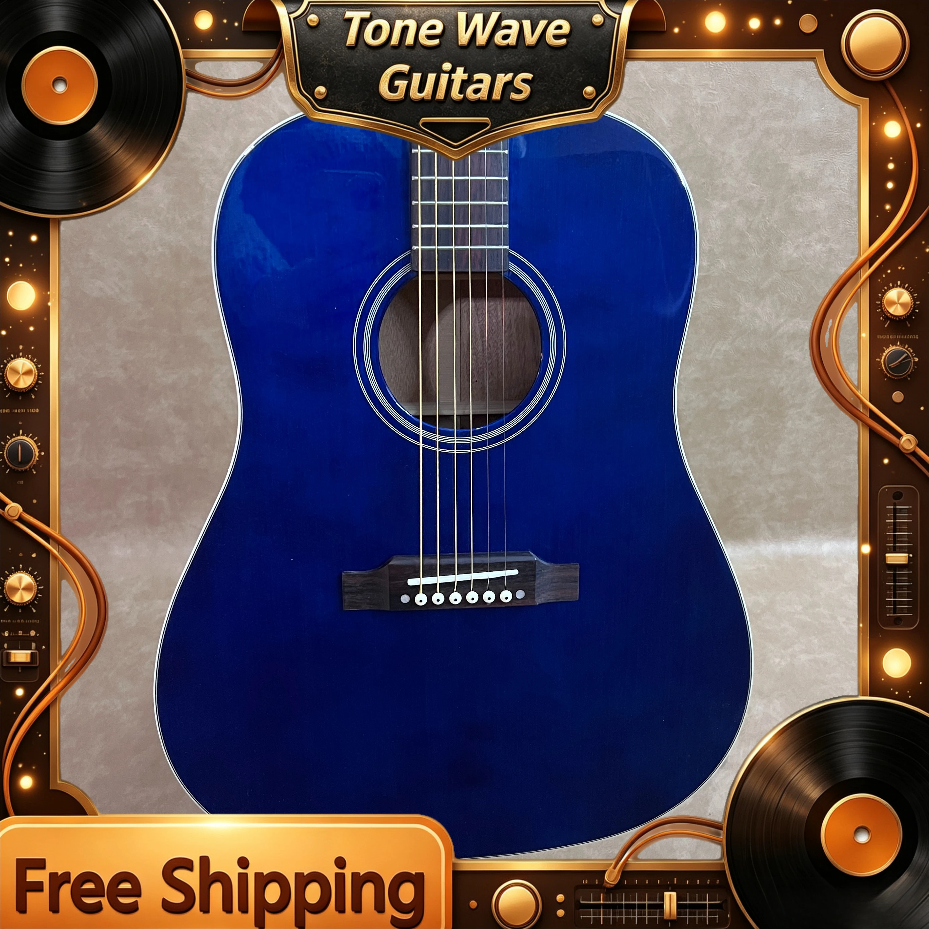 Limited-time Offer Spruce Body Acoustic Guitar New J45 Blue Soundhole Double Outer Ring Rear Connection Button Free Shipping