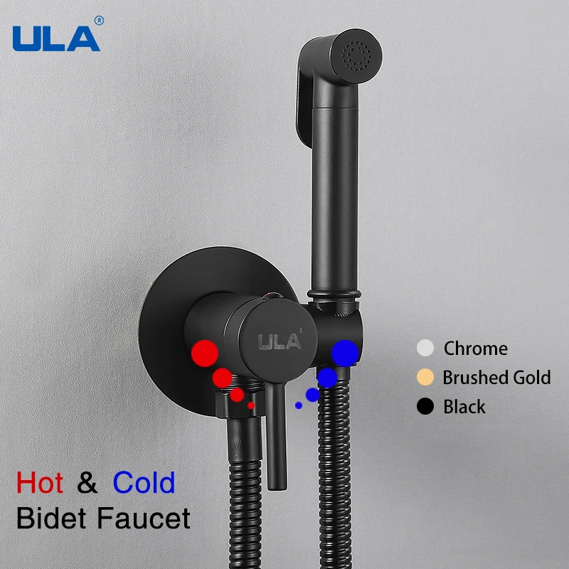 ULA Black Bidet Faucet Portable Toilet Bidet Sprayer Brass Toilet Bidet Faucet Hygienic Shower Hot Cold Water Toilet Faucets