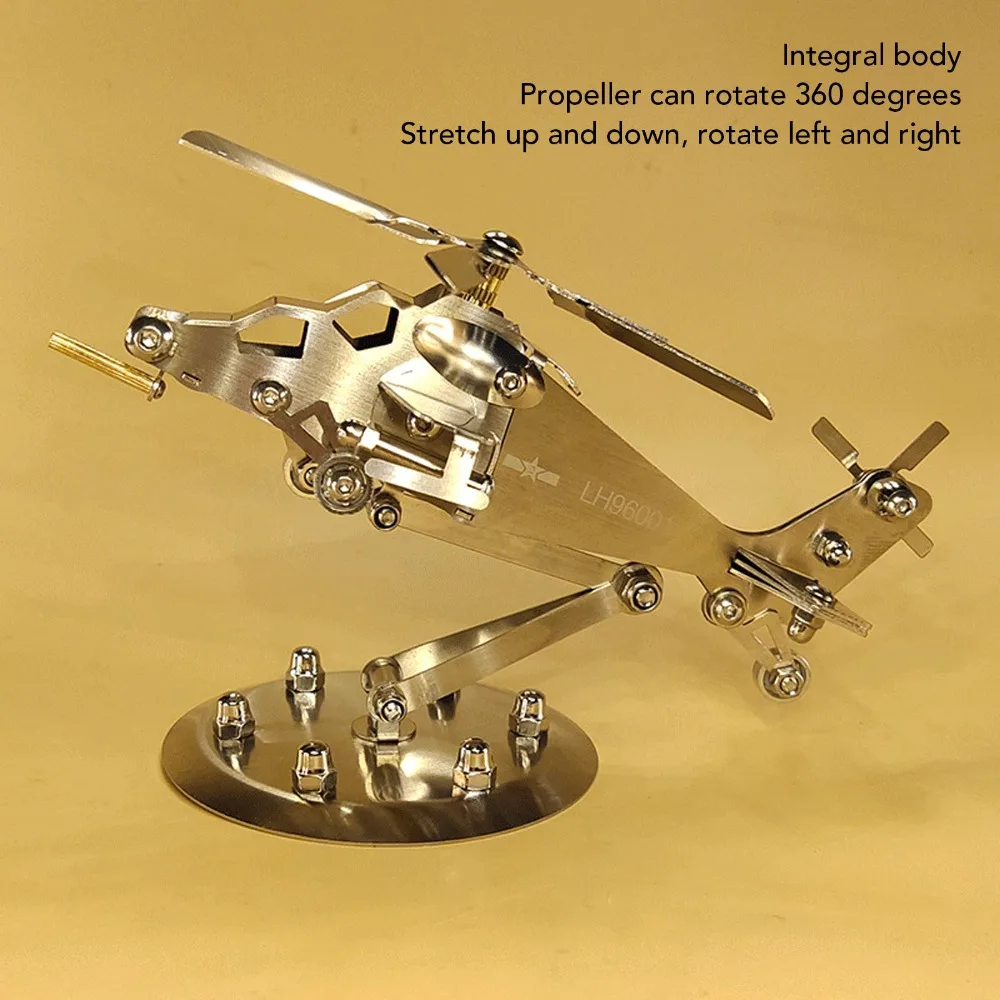 Stainless Steel Helicopter Model Kit Handmade Craft Silver Metal Helicopter Model 3D Structure Helicopter Desktop Ornament