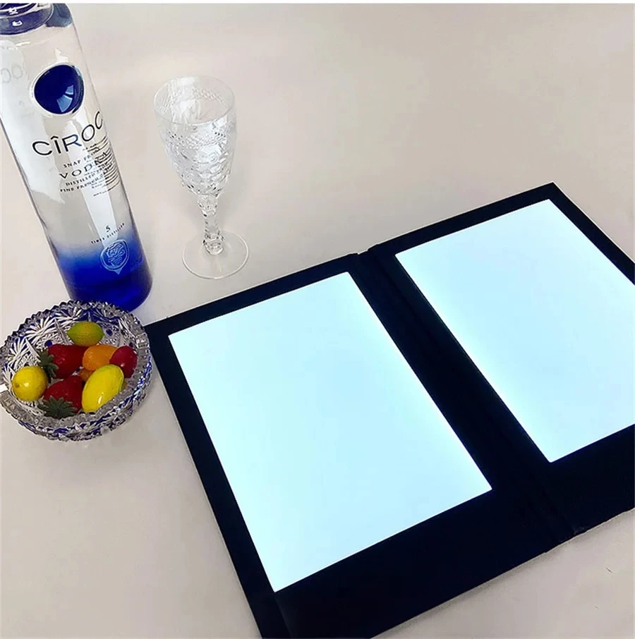 Rechargeable LED Lighted Menu LED Backlit Menu Table Tent Display Single Double Triple A4 Led Menu book For Restaurant Bar Decor