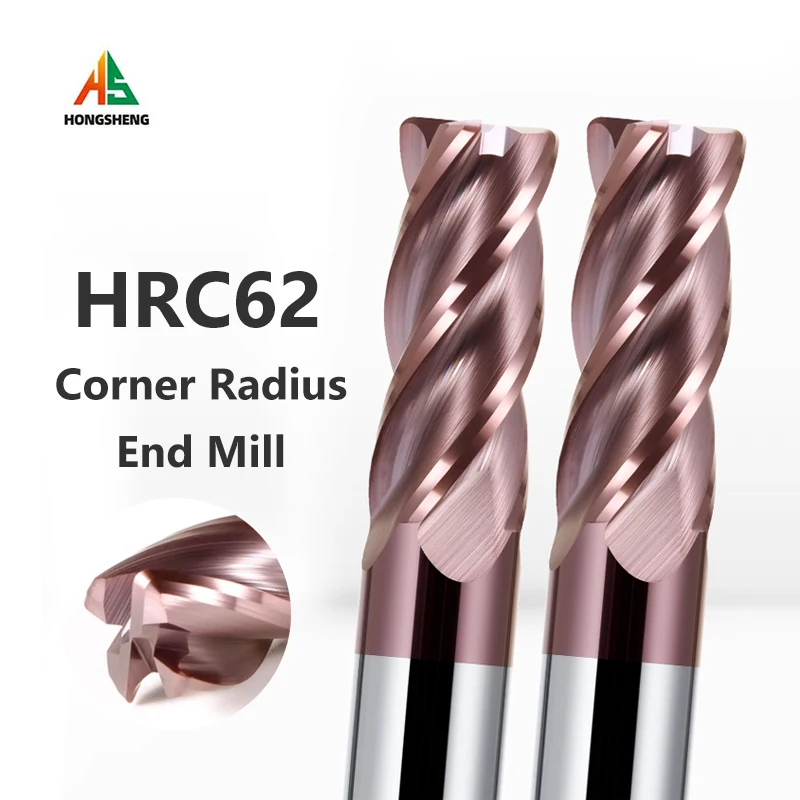 HRC62 Corner Radius End Mill CNC R Bull Nose Milling Cutter Metal Router Tungsten Carbide Steel Tool R0.5 R1 4Flutes