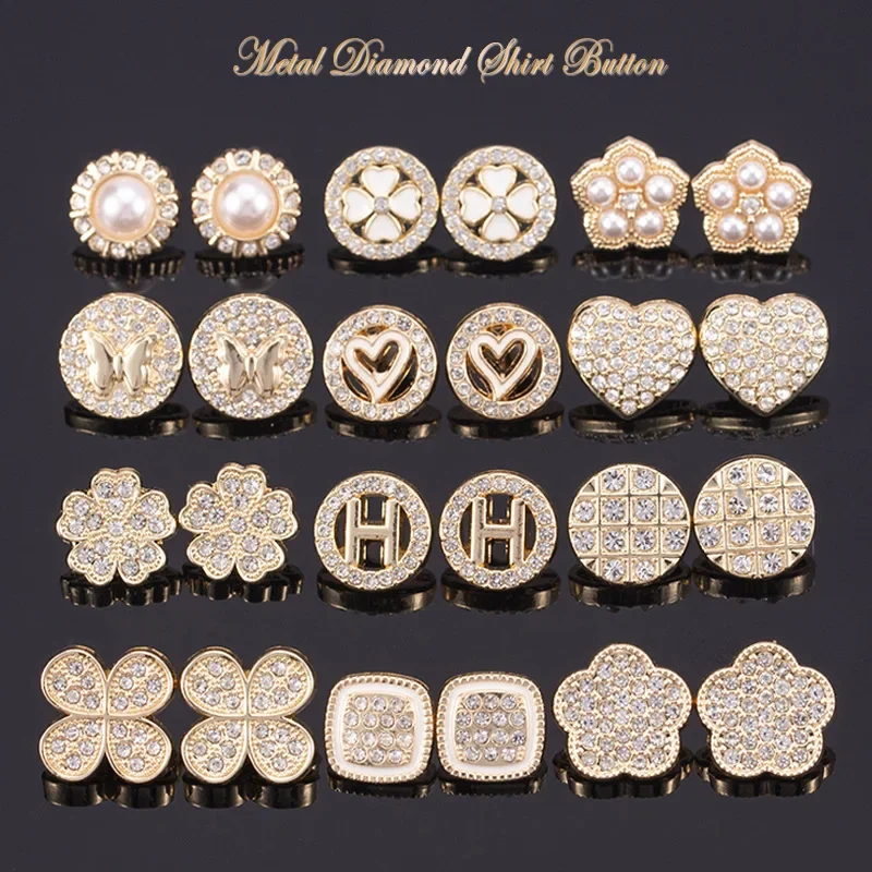 10 Pieces Delicate Buttons 10-13mm Beautiful Metal Shank Buttons with Fine Rhinestone DIY Blouse Decorative Buttons