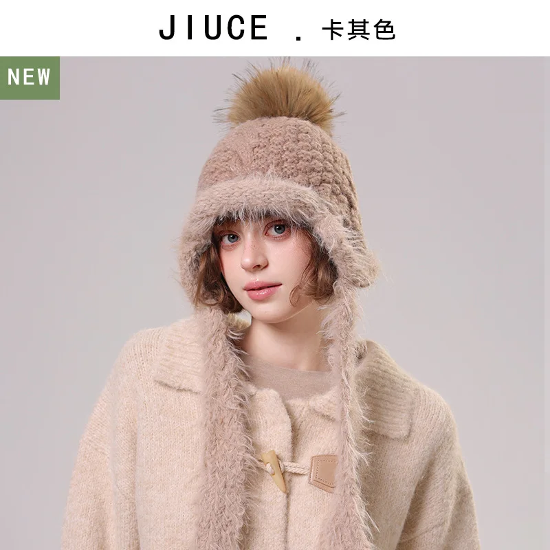 قبعة شتوية محبوكة أنيقة ودافئة مع بطانة من الصوف ولوحات للأذن، قبعة صوف عصرية فريدة من نوعها للطقس البارد #1